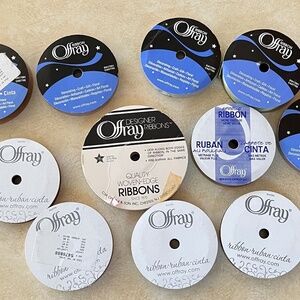 Mixed Lot of 12 Rolls Offray Ribbon Pink Blue Yellow Red White Dot New & Vtg